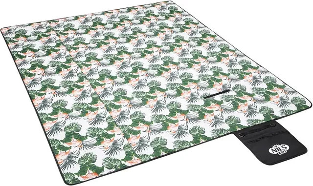 NILS Camp Picknickdecke Leaves in Grün mit wasserdichter Unterseite und UV-Schutz, B/T: 220 x 200 cm - Bild 1
