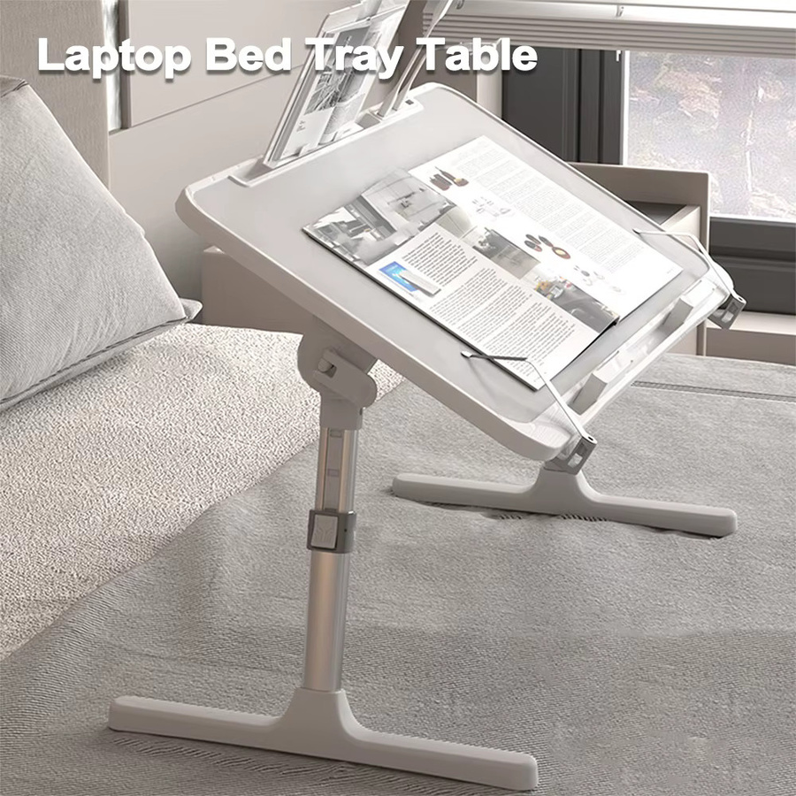 ELOOLE Klappbarer Laptop-Tisch in Grau, Verstellbarer Betttisch mit höhenverstellbarer und neigbarer Platte für Bett und Sofa - Bild 2