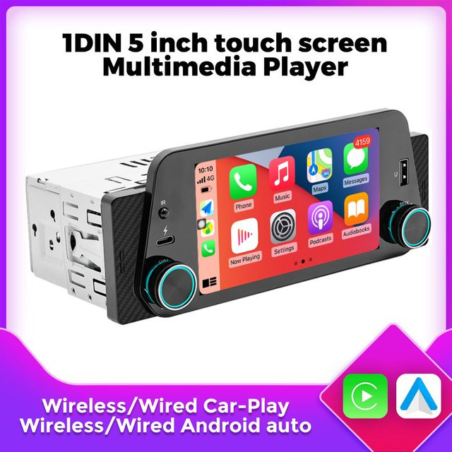 MEKEDE 1DIN 5 Zoll Touchscreen Auto Radio Multimedia Player mit Carplay, Android Auto, Navigation und Rückfahrkamera, Schwarz - Bild 1