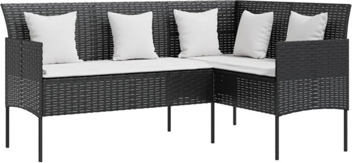 Prolenta Premium L-Form Sofa aus Polyrattan mit Kissen in Schwarz - Bild 1