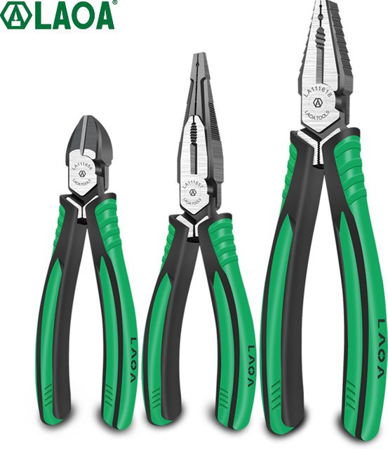 Laoa Kombinationszange aus Chrom-Vanadium mit Spitzzange, Seitenschneider und Drahtschneider für professionelle Elektriker-Arbeiten - Bild 1