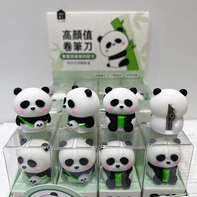 MTMA Kawaii Panda Bleistiftspitzer aus Silikon und Kunststoff in Grau für Schule und Büro - Bild 1