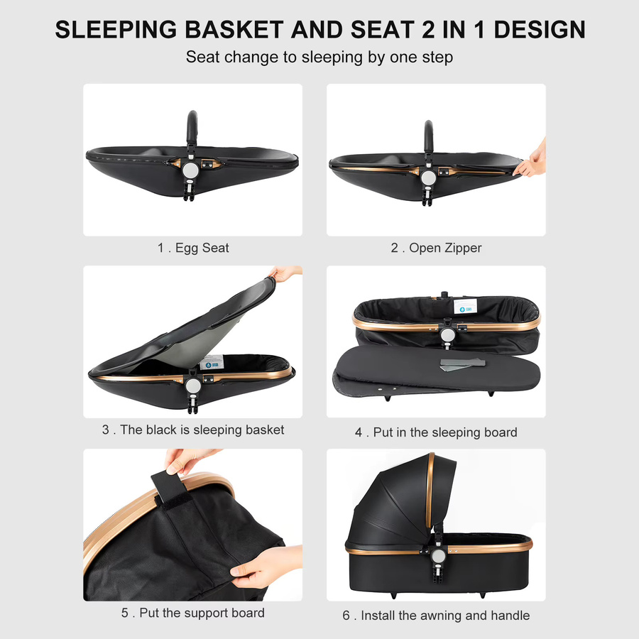 Oubeauou 3-in-1 Kombi-Kinderwagen für Neugeborene in Pink und Black mit Babywanne - Bild 5