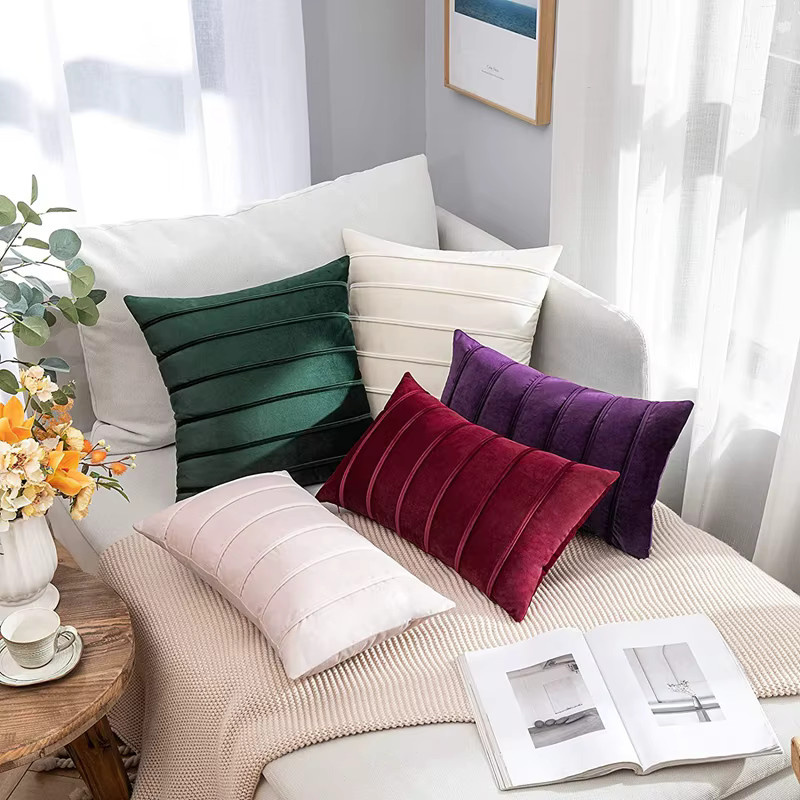 Inyahome Samt-Streifen-Kissenbezug im rustikalen Farmhaus-Stil, Farbe: Rot und Grün - Bild 3