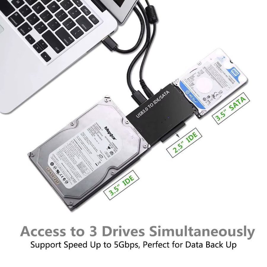 MZX USB 3.0 zu SATA IDE Konverter Adapter für 2,5 Zoll und 3,5 Zoll Festplatten, Schwarz - Bild 4