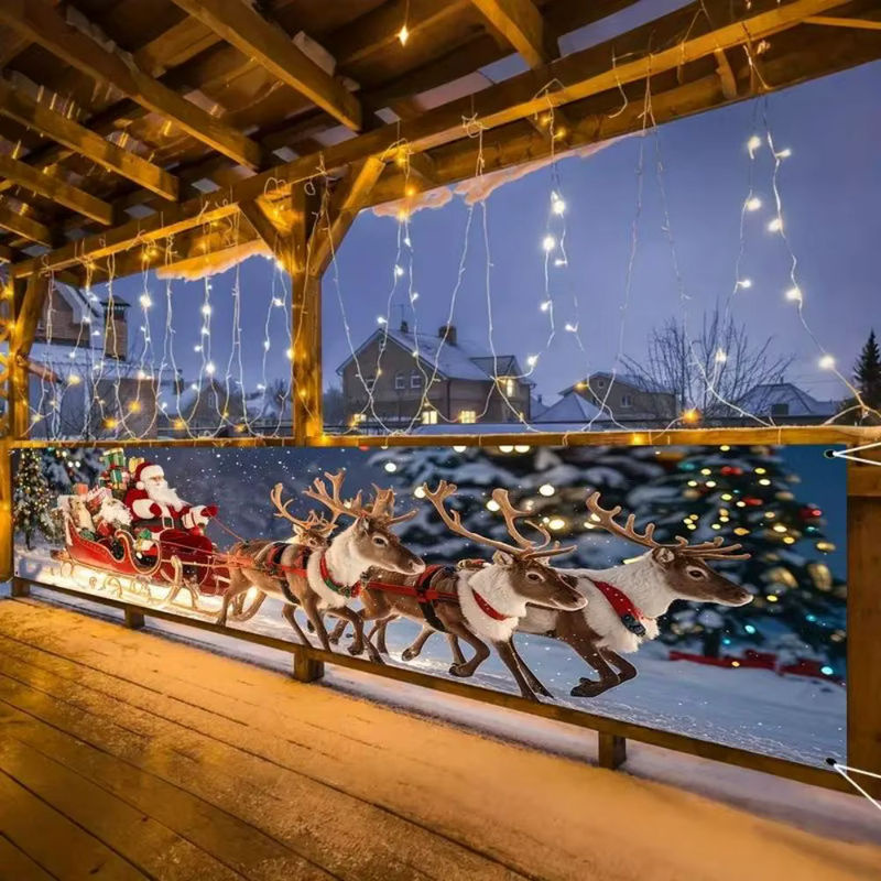 VIKAMA Weihnachtsbanner mit Weihnachtsmann und Rentierschlitten, hängende Weihnachtsdekoration für Outdoor und Winterparty, mehrfarbig, B: 200 cm, H: 45 cm - Bild 2