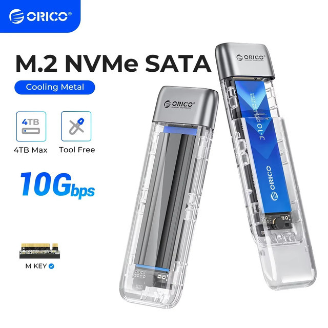 ORICO NVMe M.2 SSD Gehäuse USB 3.2 Gen 2 mit 10Gbps, werkzeugloser Adapter für NVMe PCIe M-Key und (B+M) Key, unterstützt UASP und TRIM - Bild 1