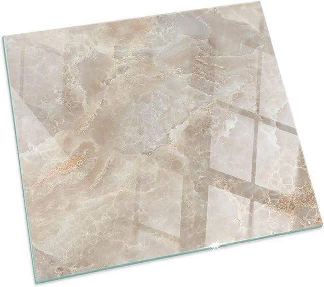Tulup Glasplatte für Kamin mit Natursteinmuster in Beige, B/T: 60 x 60 cm - Bild 1