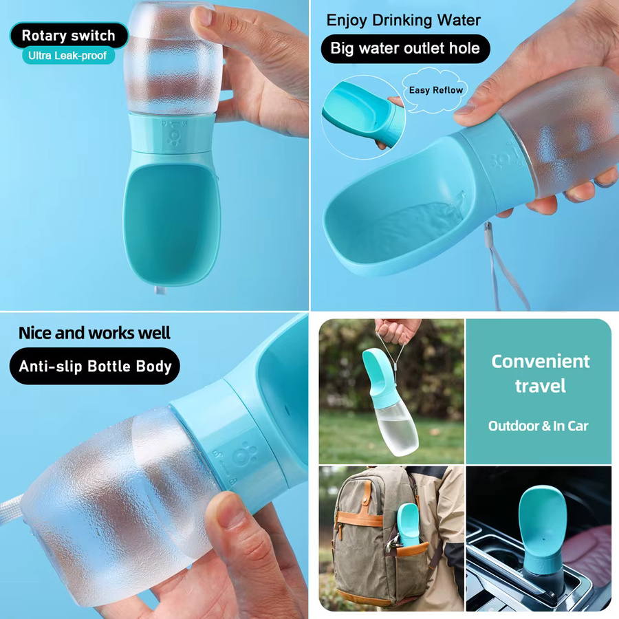 Holapet Tragbare Hundetrinkflasche mit Trinkschale für Hunde und Katzen in Weiß und Türkis, 300ml bis 500ml - Bild 3