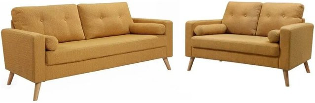Couchgarnitur Vente-unique Tatum in Gelb, 3+2 Sitzgruppe aus Stoff und Wolle, Breite: 182 cm, Breite: 130 cm - Bild 1