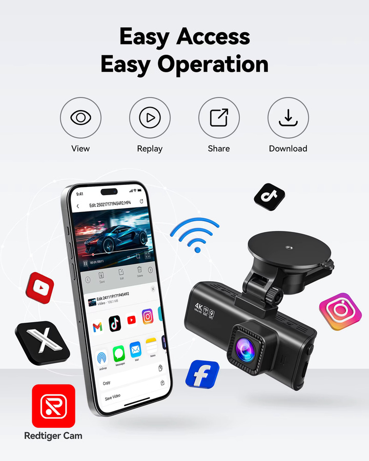 REDTIGER F7NP-EX Dashcam mit 4K UHD Auflösung, 5,8GHz WLAN, GPS und 24-Stunden-Parküberwachung in Schwarz - Bild 5