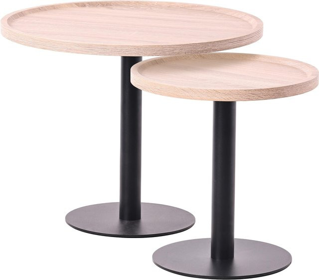CLP 2er Set Beistelltische Aspen mit runder Holzplatte und matt-schwarzem Metallgestell - Bild 1