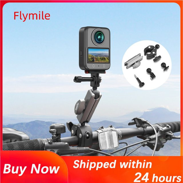 Fahrradhalterung als Motorrad-Lenkerklemme für DJI Osmo Action 4/5 Pro, Pocket 3/4 und Insta360 Ace Pro 2/X4/X5 in Schwarz - Bild 1