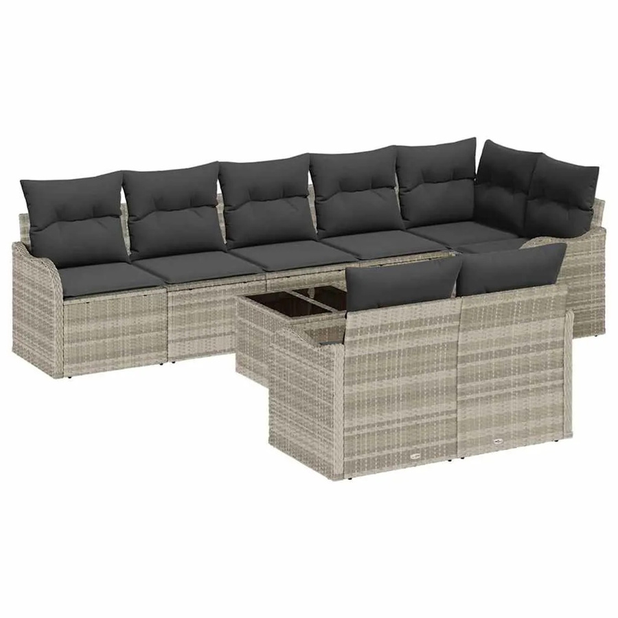 vidaXL Garten-Sofa-Set aus Polyrattan in Hellgrau, 9-teiliges Lounge-Set mit Kissen und Couchtisch für Garten und Terrasse - Bild 2