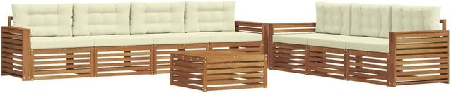 vidaXL Outdoor-Sofagarnitur 8-teilig aus Akazienholz in U-Form mit Kissen, Farbe Natur und Creme - Bild 1