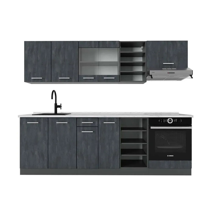 Vicco Küchenzeile R-Line in Schwarz Beton und Anthrazit mit weißer Marmor Arbeitsplatte, Breite: 240 cm - Bild 2