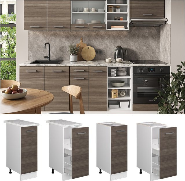 Vicco Apothekerunterschrank R-Line Küchenschrank in Weiß und Edelgrau mit Marmor Arbeitsplatte Breite: 30 cm - Bild 1