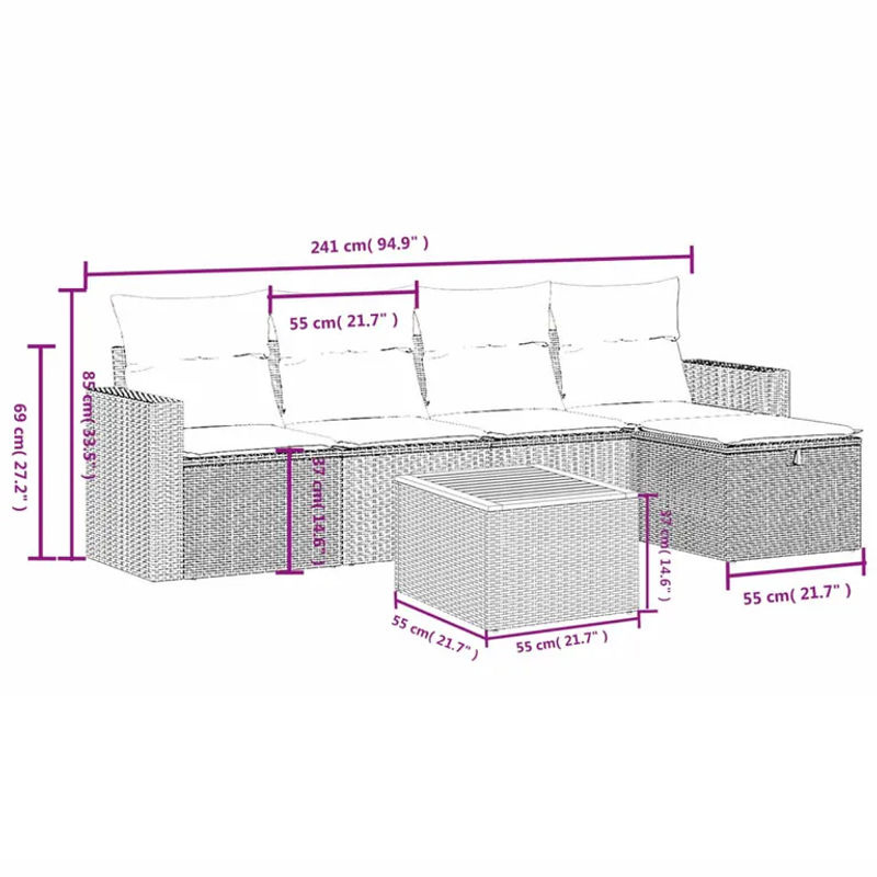 vidaXL 6-tlg Garten-Sofagarnitur aus Poly-Rattan und Akazienholz in Schwarz mit Kissen Modell 192 - Bild 3