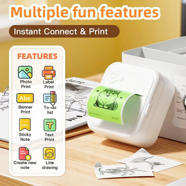 Dolewa D8 Tragbarer Mini-Etikettendrucker für Thermopapier-Aufkleber und Fotodruck - Bild 1