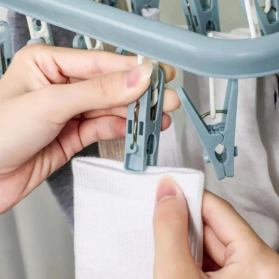 XYNN Wäschetrocknerbügel mit 32 Klammern für Unterwäsche und Socken, blau, B x H: 35 x 32 cm - Bild 2