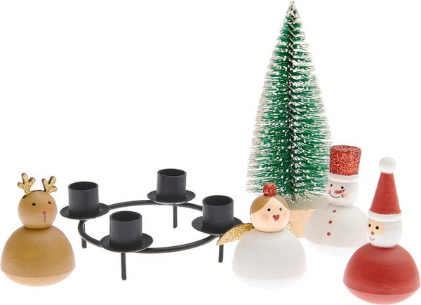 Rico Design Mini-Adventskerzenhalter X-Mas Figuren in Anthrazit und Mehrfarbig für Stabkerzen