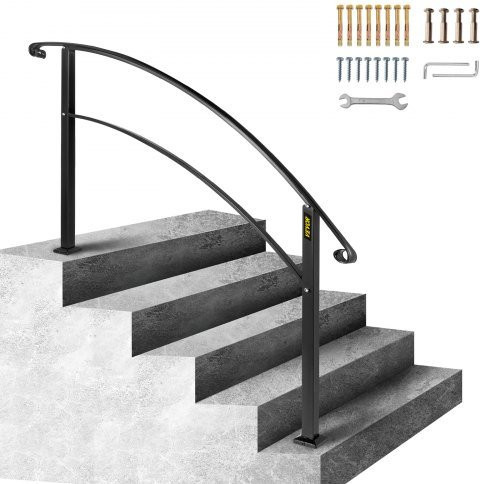 VEVOR Treppengeländer aus Schmiedeeisen in Schwarz Matt, verstellbarer Handlauf für 1 bis 5 Stufen, ideal für Außenbereiche wie Betonstufen oder Holztreppen - Bild 1