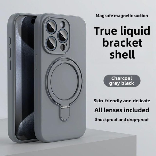 OLPAY Flüssigsilikon Handyhülle mit magnetischem Ringhalter für MagSafe kompatibel mit iPhone 16 15 14 13 12 Pro Max Plus, Grau - Bild 1