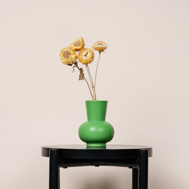 BLUME2000 Steingut Vase in Grün im Scandi-Design, bauchig, Höhe: 12,0 cm - Bild 1