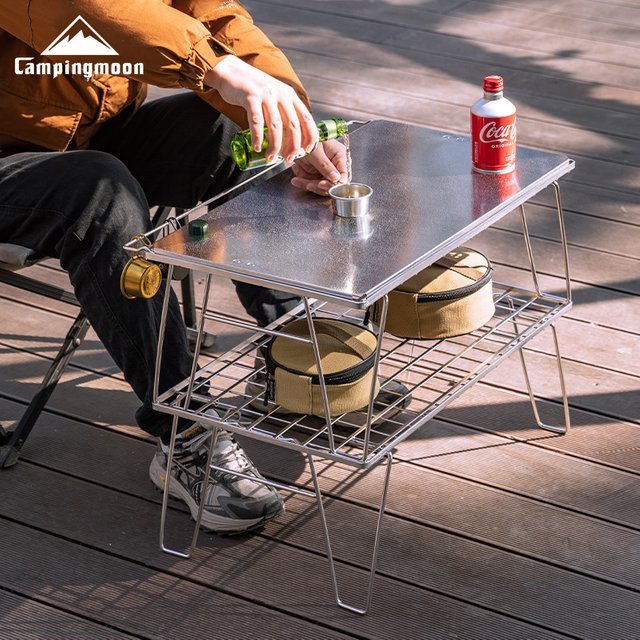 CAMPINGMOON T-235A-2T Klapptisch aus Edelstahl in Silber, multifunktionaler leichter Aufbewahrungstisch für Picknick und Camping, B/T/H: 60,0 x 46,5 x 0 cm - Bild 1