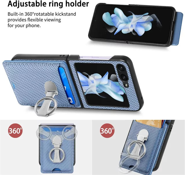 Samsung Galaxy Z Flip 7 6 5 4 3 5G Handyhülle aus PU Leder mit Kartenhalter und Ring in Beige - Bild 1