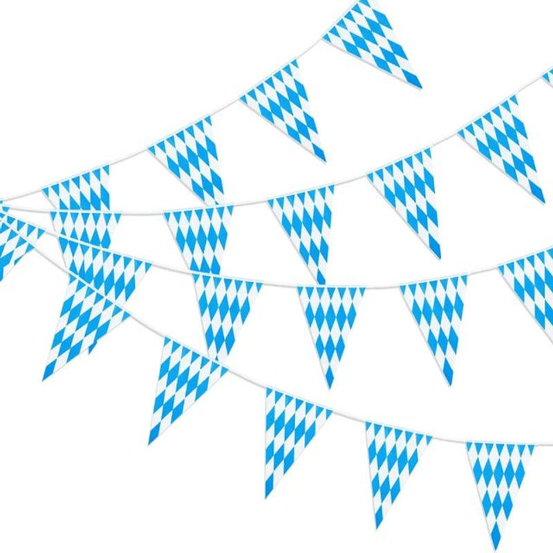Blau-weiß kariertes Oktoberfest-Banner aus Kunststoff als hängende Dekoration mit geometrischem Muster - Bild 1
