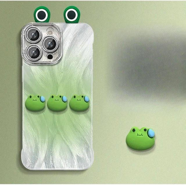 Niedliche 3D-Frosch Handyhülle mit Farbverlauf für iPhone 15, iPhone 16 Pro Max, iPhone 13 und Honor 90 Pro in Grün - Bild 1
