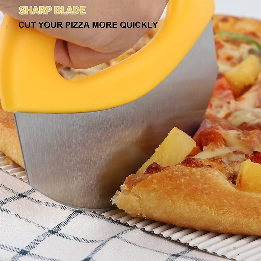 Pizzaschneider mit Wippe und Abdeckung aus rostfreiem Stahl, Modell 0877, Gelb - Bild 3