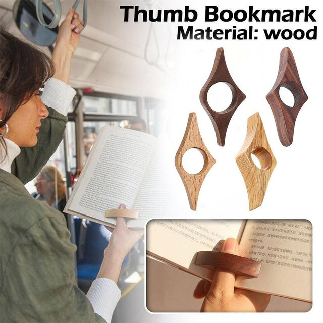 Holz Daumen Lesezeichen als Buchstütze für eine Hand in Beige und Braun - Bild 1