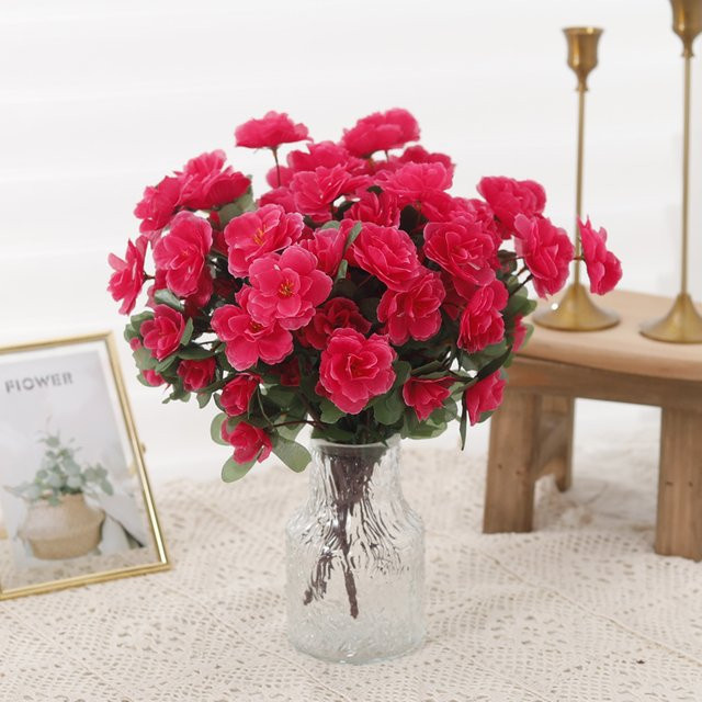 Künstlicher Rosenstrauß von Kahaul in Rot und Lila, UV-beständige Kunstblumen im Azaleen-Stil für die Gartendekoration und als Tischdekoration - Bild 1