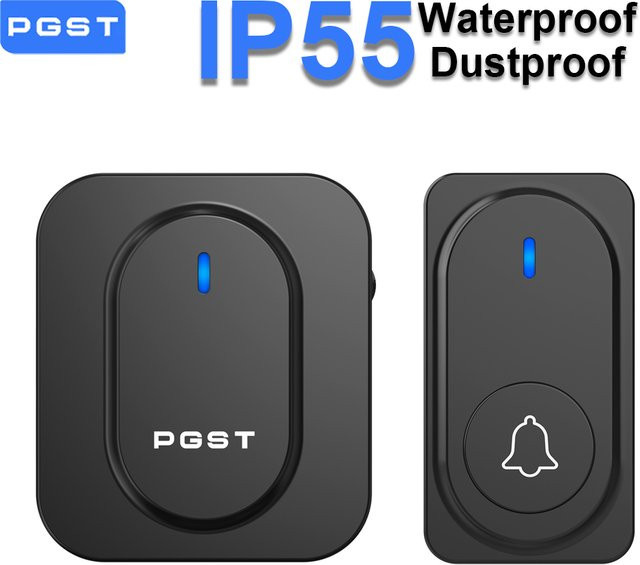 PGST Kabellose intelligente Türklingel 433 MHz in Schwarz mit 300 m Reichweite, IP65 wasserdicht und staubdicht mit Sicherheitsalarm - Bild 1