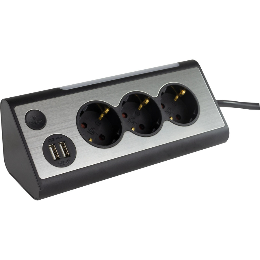 REV Ritter Steckdosenleiste Lightsocket LED 3+2-fach mit USB, 10 m Kabel, 6500 K, Schwarz - Bild 2