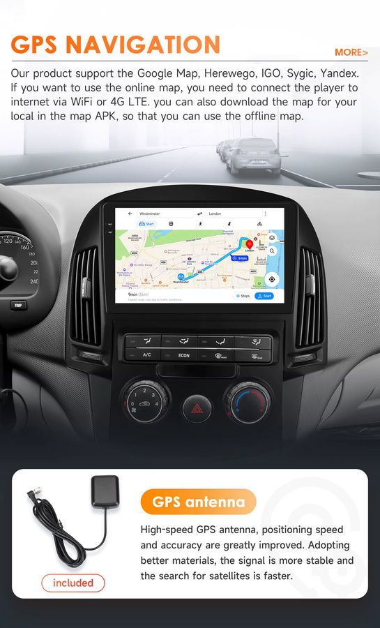 OSSURET Autoradio für Hyundai I30 2006-2011 mit GPS-Navigation, Android Auto, Wireless CarPlay, DSP und 4G WLAN in Schwarz - Bild 3