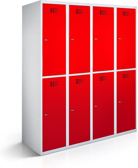 rotstahl Garderobenspind mit 8 Türen in Rot und lichtgrauem Korpus, B/T/H: 120 x 50 x 180 cm - Bild 1