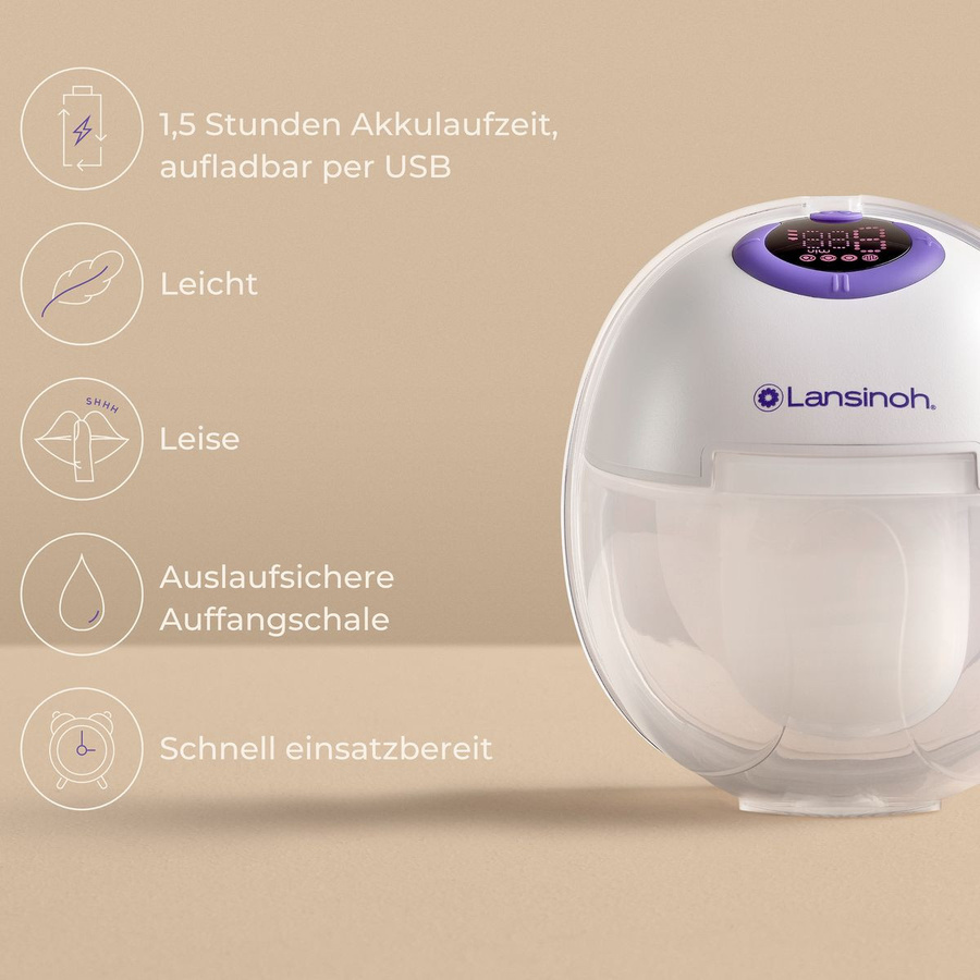 Lansinoh Elektrische Milchpumpe, tragbar und handsfree, BPA-frei, Weiß/Lila - Bild 6
