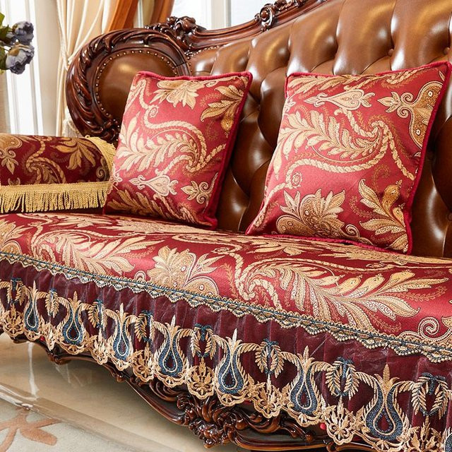 Rutschfester Jacquard Armlehnen-Schonbezug von Yiran Furniture mit floraler Stickerei in Rot, Breite: 55 cm, Höhe: 60 cm - Bild 1