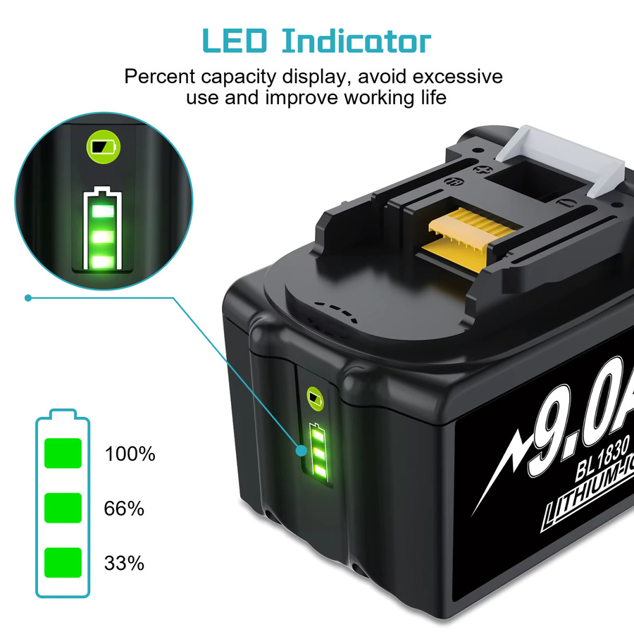 Bonacell Ersatzakku für Makita 18V LXT Elektrowerkzeuge, 9Ah Lithium-Ionen Akku, Schwarz - Bild 3