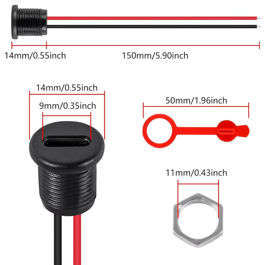 AOKIN 10er Set USB-C Weibliche Chassis 2pin Wasserdichte USB-C Buchse Ladeport 3A - Bild 2