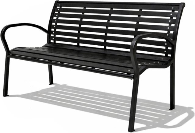 BERLINLODGE Gartenbank MYKONOS 3-Sitzer in Holzoptik aus Kunststoff und Metall, Schwarz, B/T/H: 126 x 80 x 60 cm - Bild 1
