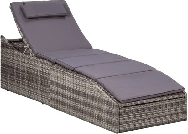 vidaXL Sonnenliege aus Poly-Rattan mit Auflage in Grau und verstellbarer Kopfstütze