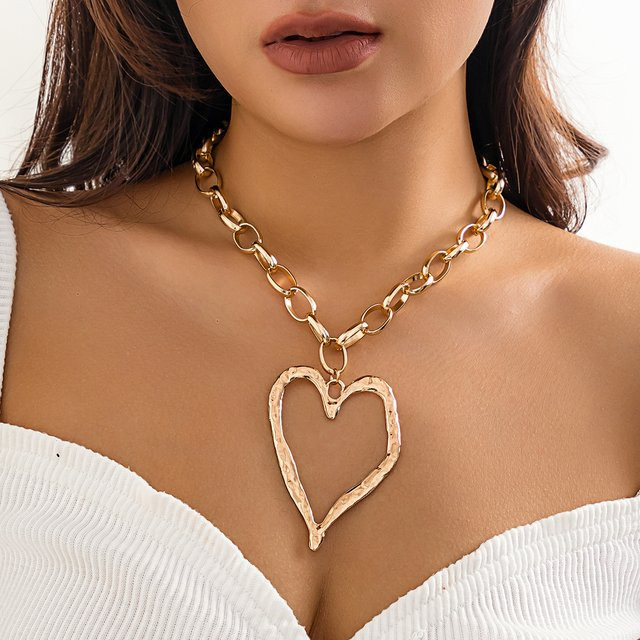 SHIXIN Halskette mit großem hohlem Herz-Anhänger, Gold, Damen - Bild 1