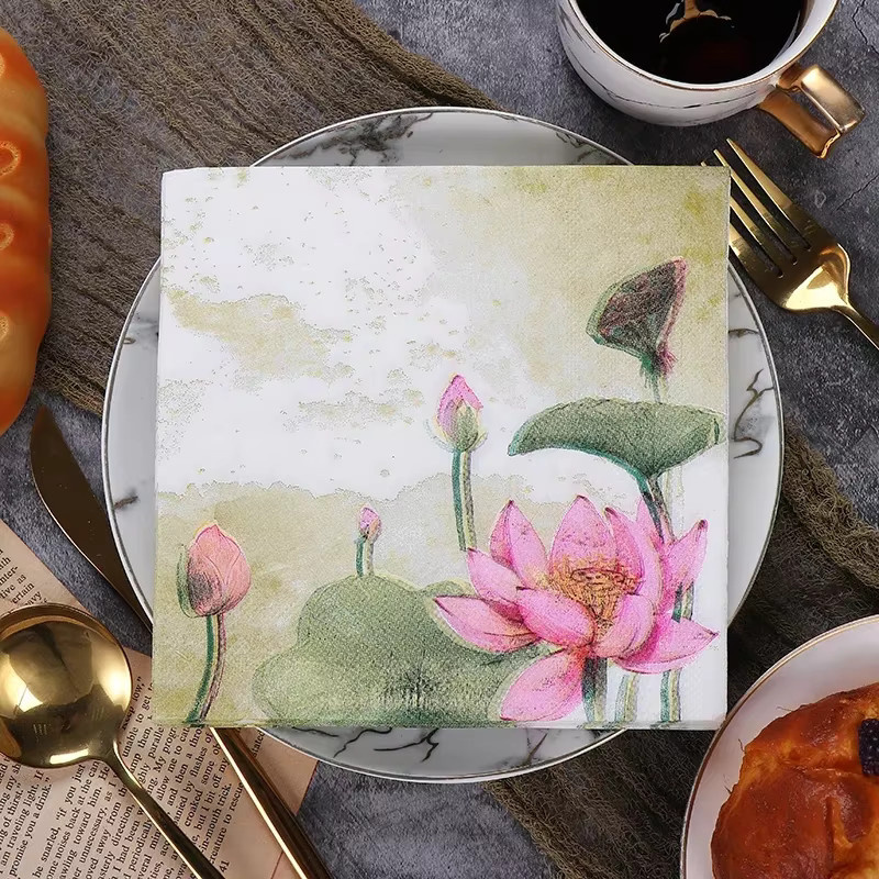 GUANYAO 20 Stück 2-lagige Papierservietten mit Lotus-Aufdruck in Mehrfarben, B/B: 33 x 33 cm - Bild 3