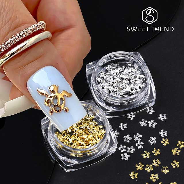 SWEET TREND Nageldeko Mini-Schildkröten Metallisch Gold Silber, Unisex - Bild 1
