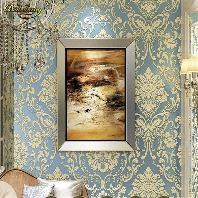 Beibehang 3D Vlies Tapete mit königlichem Damast-Blumenmuster im Vintage-Stil für Wohnzimmer und Schlafzimmer - Bild 1