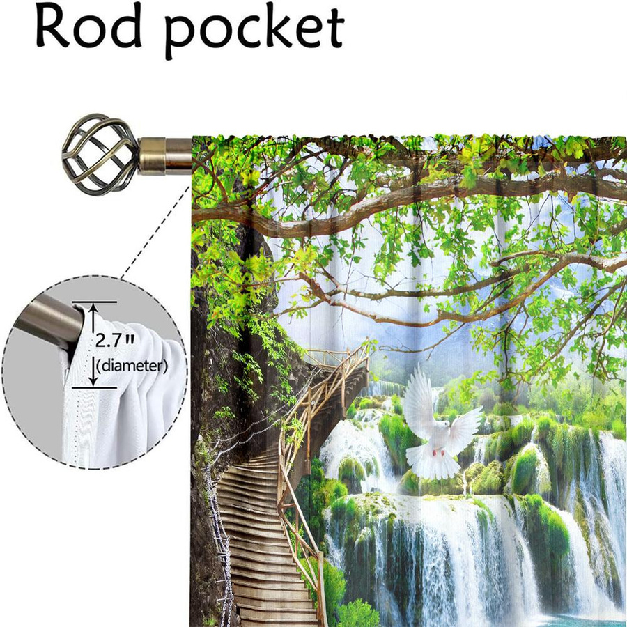 2 Stück Grüne Wunderland Vorhänge mit 3D Digitaldruck Naturlandschaft Wasserfall, Farbe: Grün/Mehrfarbig, B: 75 cm, H: 165,1 cm - Bild 2